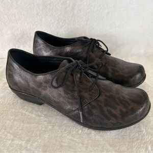 Dansko Women's Shoes Size 8.5 EU 39 Black Brown Leather Leopard Print Lace Up